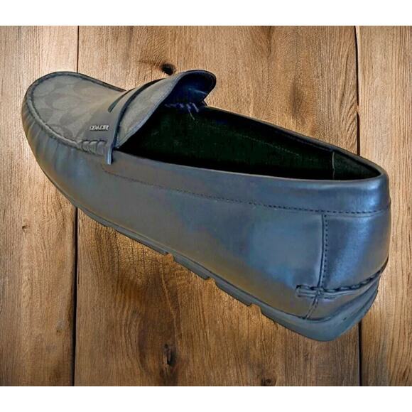 Coach Black Leather Mott Driving Loafers Charcoal Mens Size 7 Fast Shipping - Picture 3 of 11